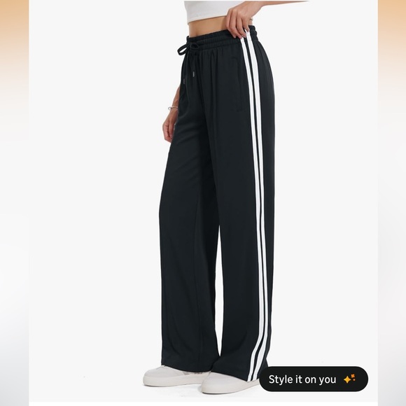Tapata Pants - Wide-Leg Black Track Pants with White Side Stripes